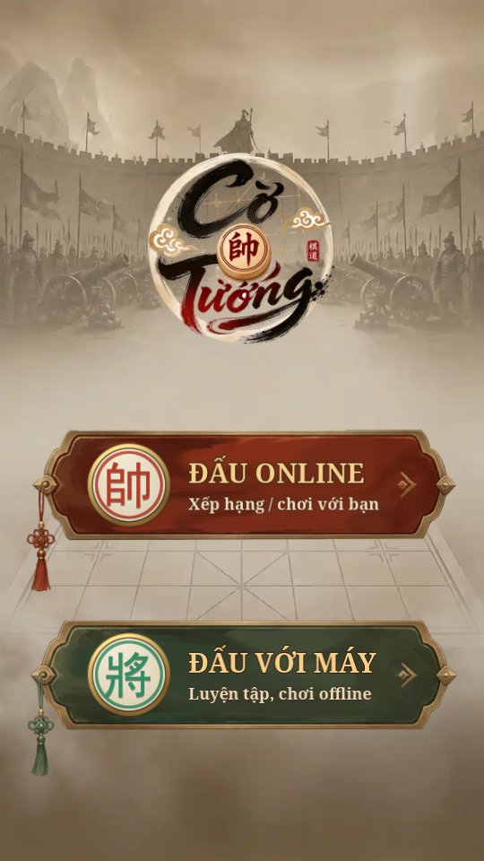 Màn hình chính của game với hai nút: Đấu online và Đấu với máy.